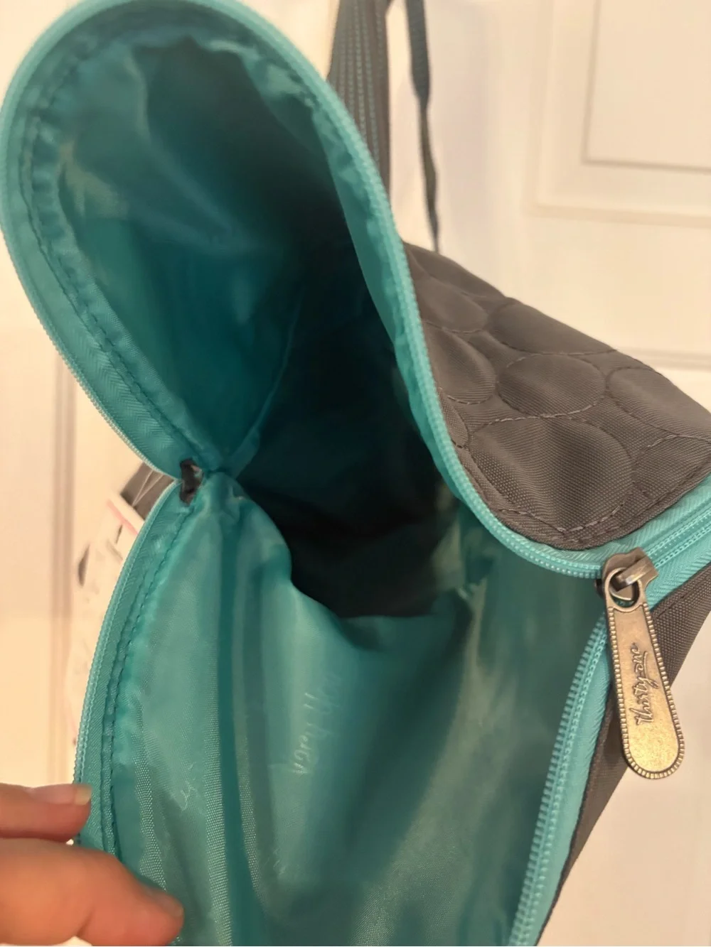 Thirty-one Quilted Gray Tote with Teal Trim - Women Bags
